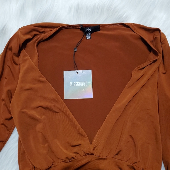 Missguided orange Plunge gathered Mini dress - Picture 4 of 4